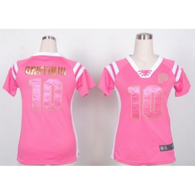 Women's Redskins #10 Robert Griffin III Pink Stitched NFL Elite Draft Him Shimmer Jersey