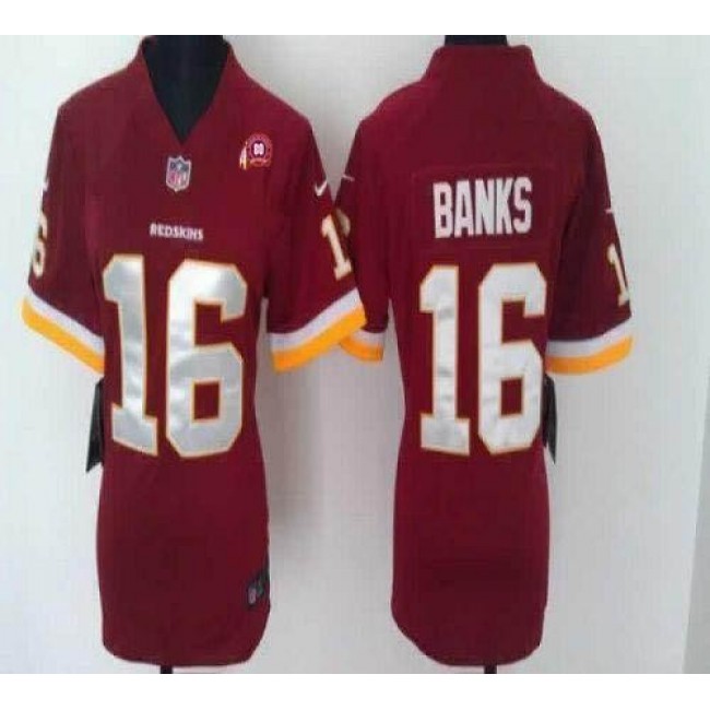 Women's Redskins #16 Brandon Banks Burgundy Red Team Color With 80TH Patch Stitched NFL Elite Jersey