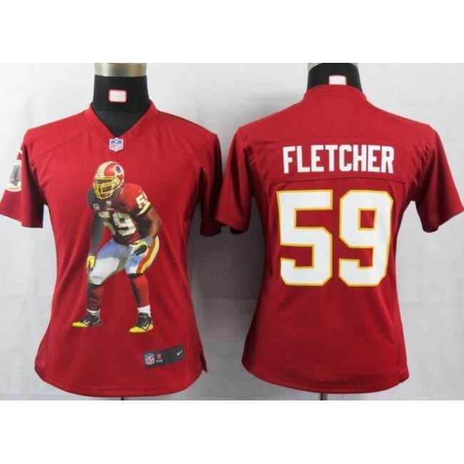 Women's Redskins #59 London Fletcher Burgundy Red Team Color Portrait NFL Game Jersey