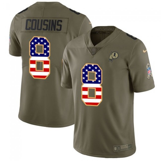 Washington Redskins #8 Kirk Cousins Olive-USA Flag Youth Stitched NFL Limited 2017 Salute to Service Jersey