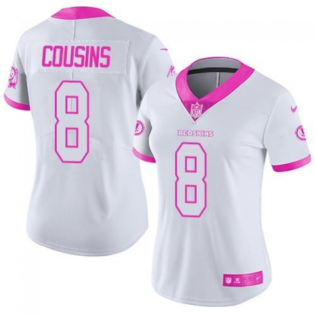 Women's Redskins #8 Kirk Cousins White Pink Stitched NFL Limited Rush Jersey