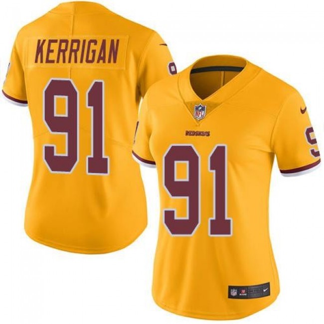 Women's Redskins #91 Ryan Kerrigan Gold Stitched NFL Limited Rush Jersey