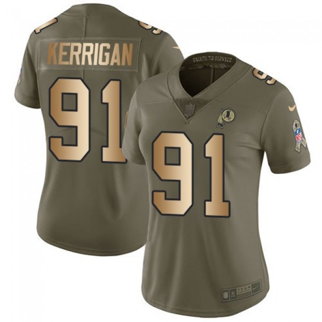 Women's Redskins #91 Ryan Kerrigan Olive Gold Stitched NFL Limited 2017 Salute to Service Jersey