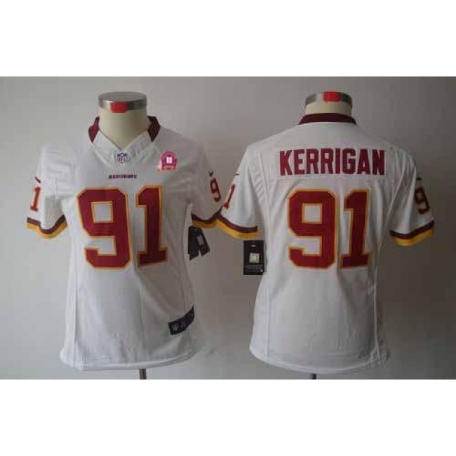 Women's Redskins #91 Ryan Kerrigan White With 80TH Patch Stitched NFL Limited Jersey