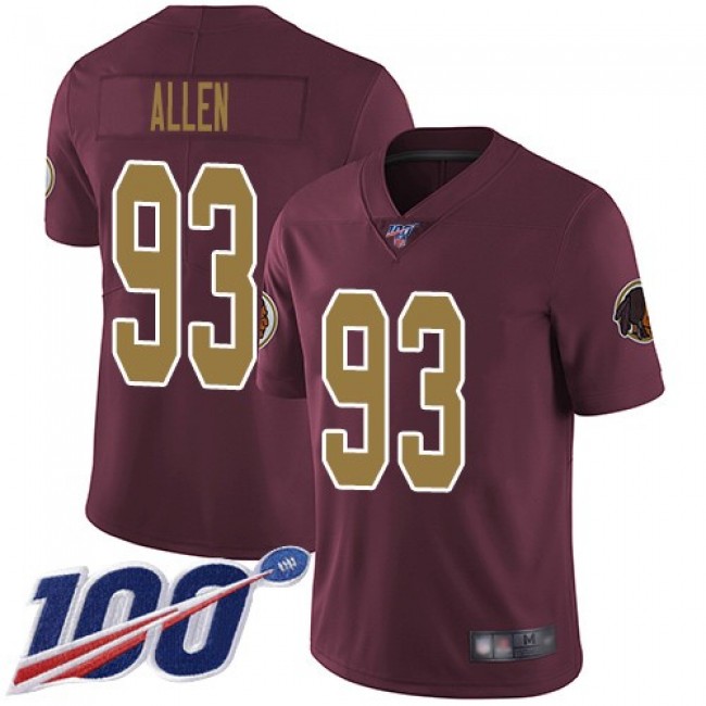 Nike Redskins #93 Jonathan Allen Burgundy Red Alternate Men's Stitched NFL 100th Season Vapor Limited Jersey