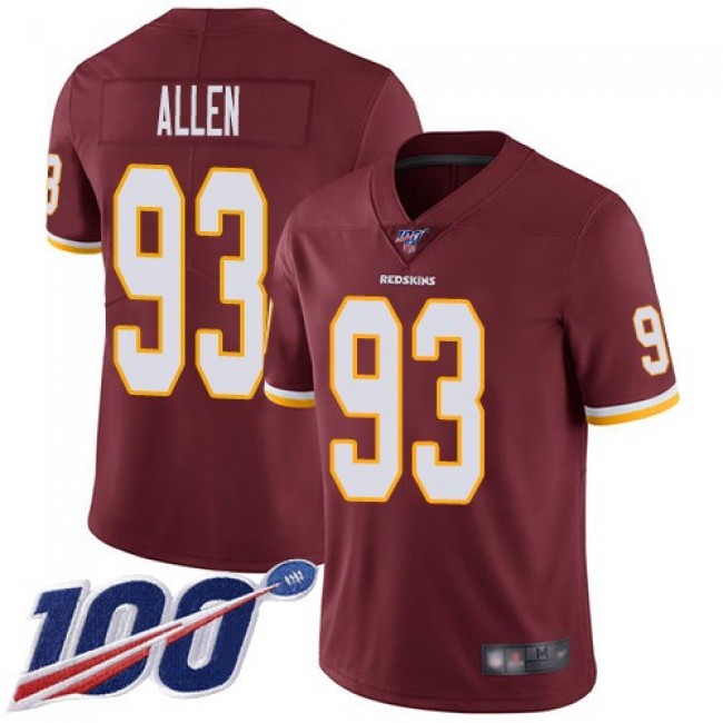 Nike Redskins #93 Jonathan Allen Burgundy Red Team Color Men's Stitched NFL 100th Season Vapor Limited Jersey