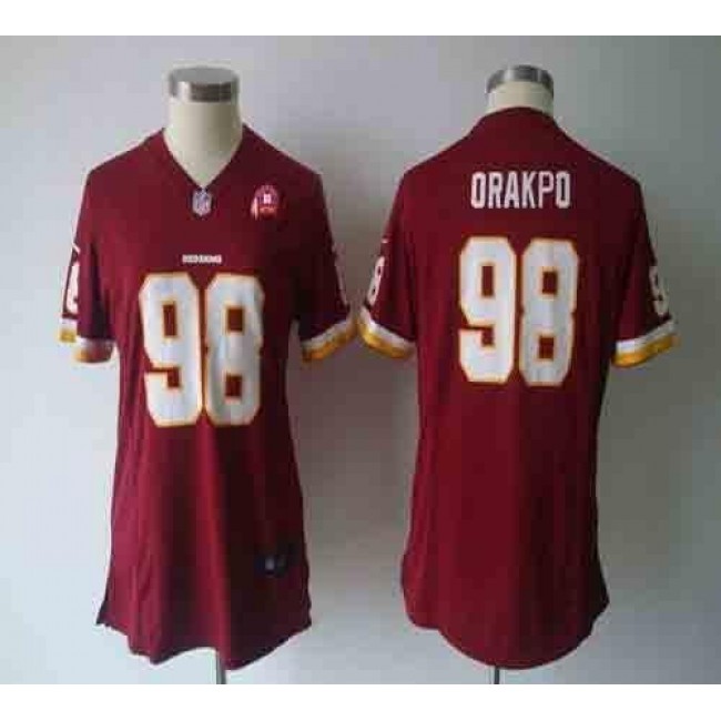 Women's Redskins #98 Brian Orakpo Burgundy Red Team Color With 80TH Patch NFL Game Jersey